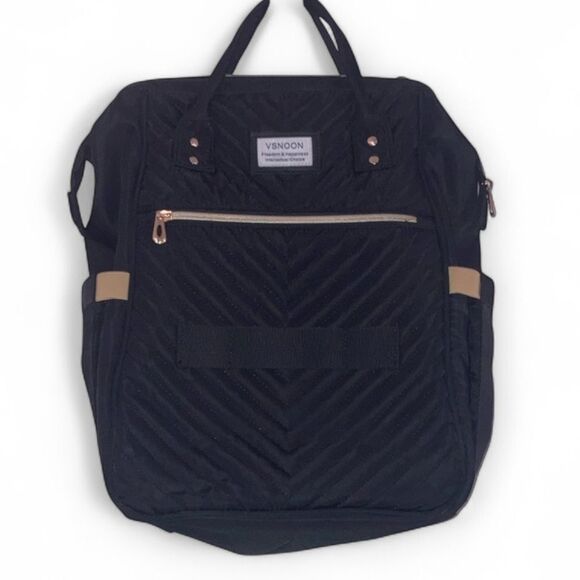 Vsnoon Quilted Black Diaper Travel Backpack with USB Port & Laptop Sleeve - Picture 1 of 15